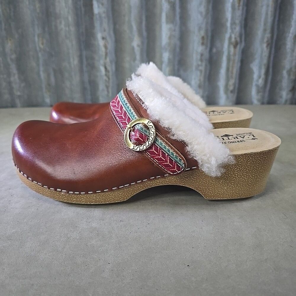 Spring Step L'ARTISTE KUSH Clogs Camel New in Original Box Shearling Lined